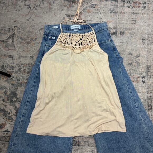 Vintage Express Cream Halter Top 90s Y2K Coquette Boho M - Picture 4 of 5